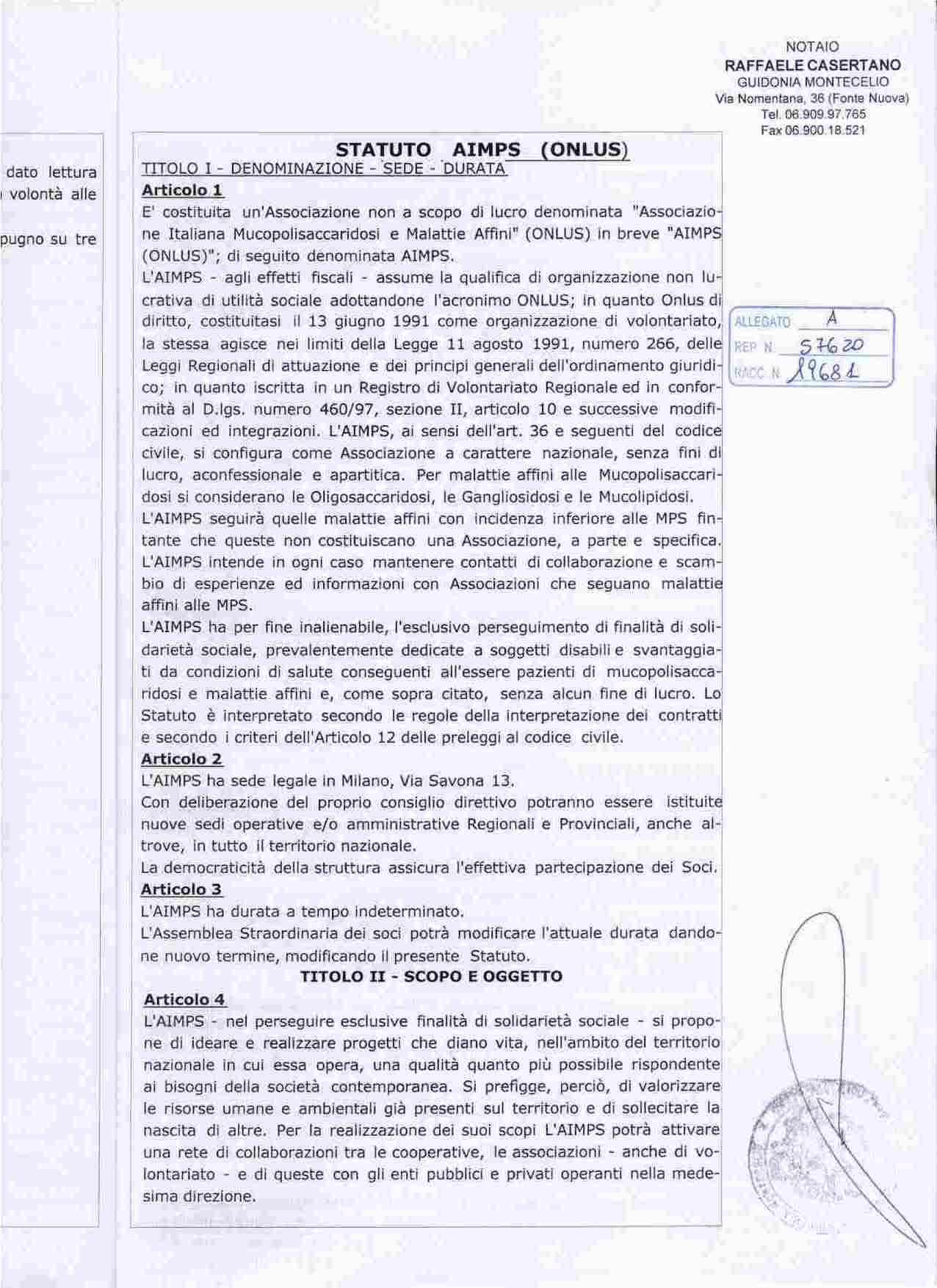 Annullare Con Atto Pubblico Una Norma Statuto Ufficiale A.I.MPS (ONLUS) aggiornato con atto notarile il 7